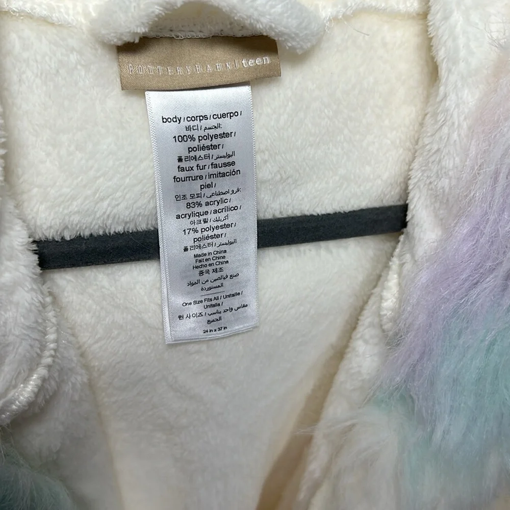 Pottery Barn Teen Unicorn Rainbow Faux Fur Robe - Picture 4 of 14